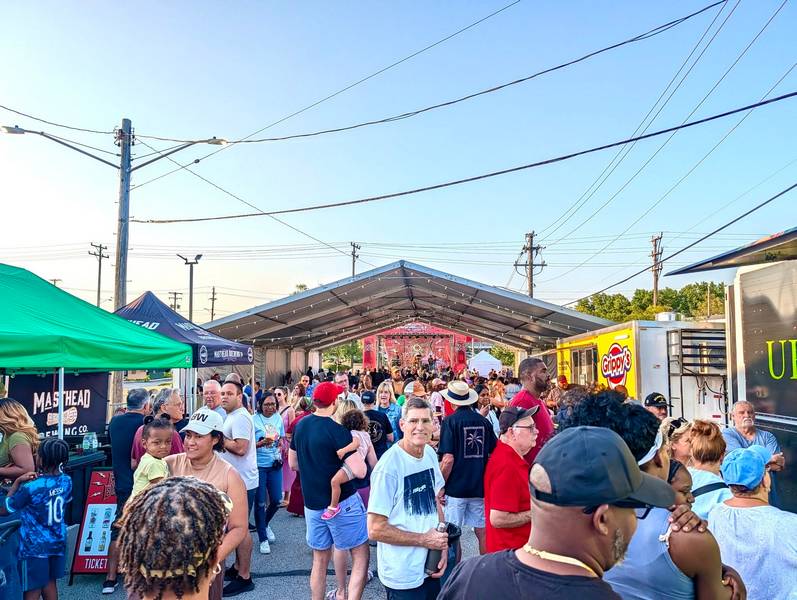 The  Rock the Block crowd begins to fill in on Saturday at the South Euclid Food Truck Park