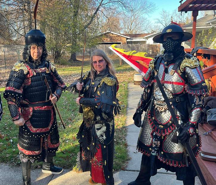 Johnny Wu, Julie Simon, and Nik Palmer in historic replicas of Chinese Armor.