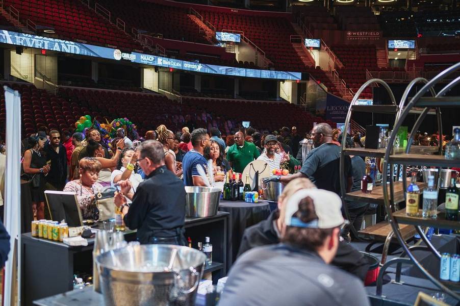 Behind the bar at A Taste of Black Cleveland at Rocket Arena.