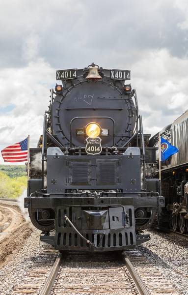 The front view of Union Pacific's Big Boy No. 4014. the world's largest steam locomotive.