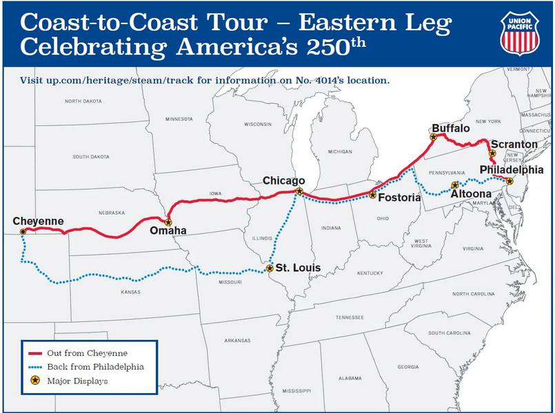 The map of Big Boy's Eastern Leg portion of the Coast to Coast Tour.