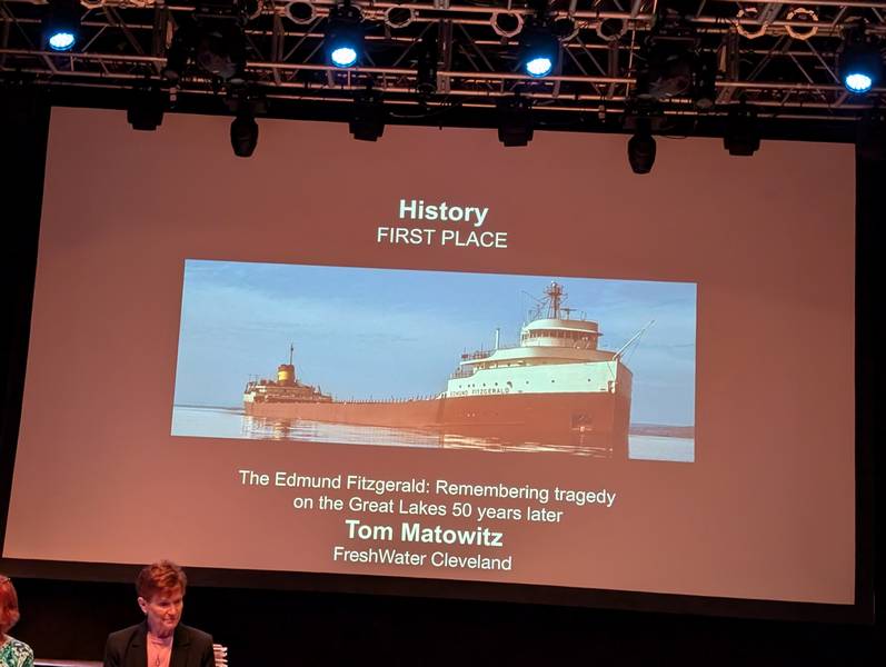 FreshWater writer Tom Matowitz won first place for his story on the 50th anniversary of the Edmund Fitzgerald sinking.
