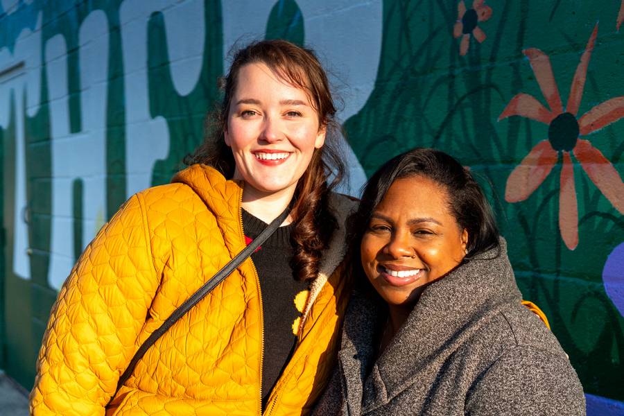 Artist Olivia Oltmanns and One South Euclid executive director Kristian Hunter.