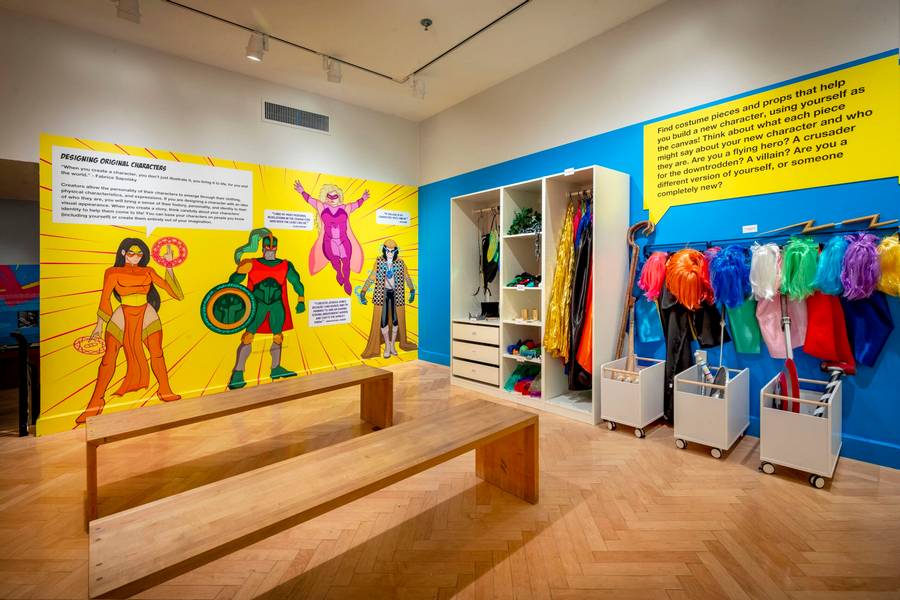 The Icons in Ink: The Jewish Comics Experience coat room at Maltz Museum/
