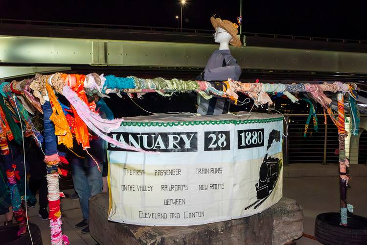 '199 years ago' lantern made by Rabbit Hole Fanatics, an artist collective formed by Jane Baum, Bob Bucklew, and Chris Rander at the Towpath Trail Lantern Parade 2026.