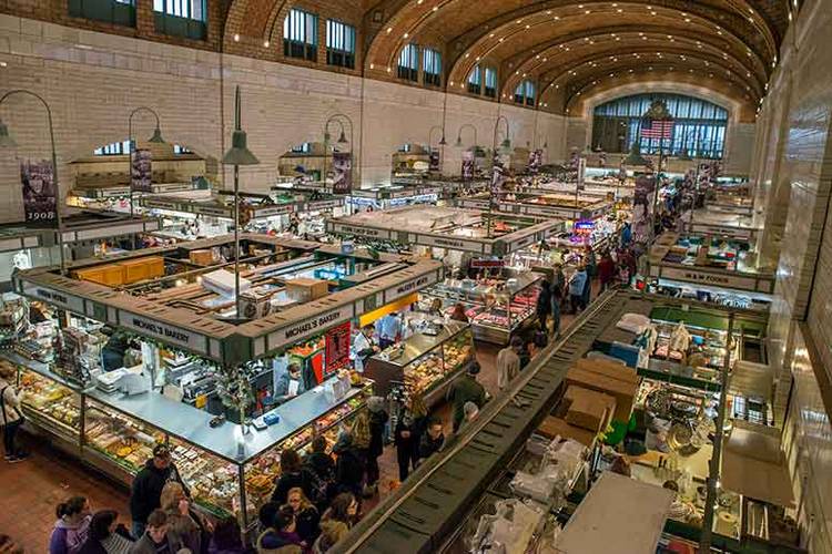 Looking down on rhe West Side Market floor.