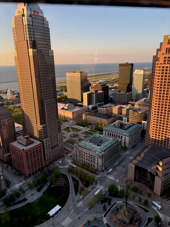 The view of downtown Cleveland and the lake from the Greenbrier Suite on the 12th floor of the Terminal Tower.