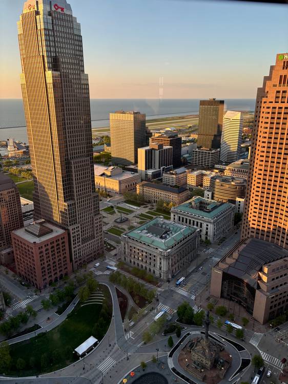 The view of downtown Cleveland and the lake from the Greenbrier Suite on the 12th floor of the Terminal Tower.