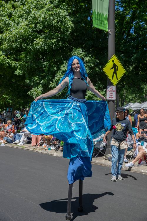 Blue stilt walk
