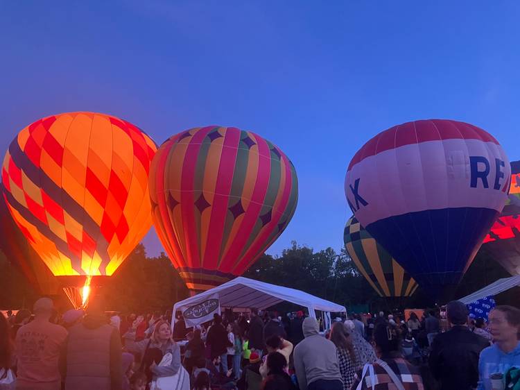 The balloons start to glow as darkness falls on Blossom Time.