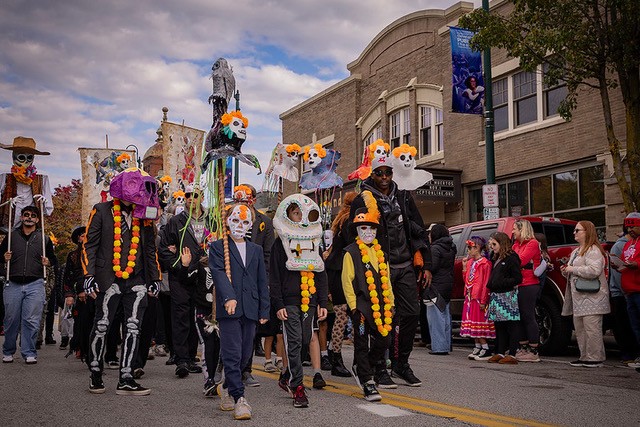 Parading and celebrating at Cleveland Public Theatre's annual Día de Muertos.