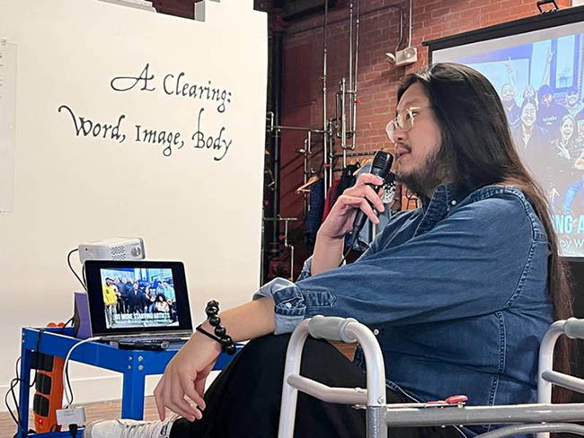 Jordan Wong, executive director of the new nonprofit Northeast Ohio Asian American Arts, spoke to artists and supporters at the Oct. 15 launch party at Zygote Press.