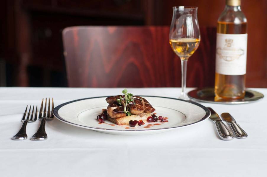 Foie Gras, Brioche, Cranberries, and Pomegranate Gastrique paired with Sauternes-Barsac, Château Coutet, Premier Cru Classé, Graves, France, 2007