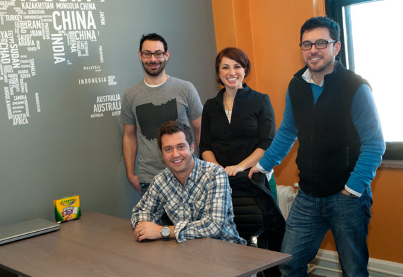 L-R: Dan Klammer, Eric Bockmuller (seated), Gina Prodan and Robert Hatta of the online content creation company Tackk
