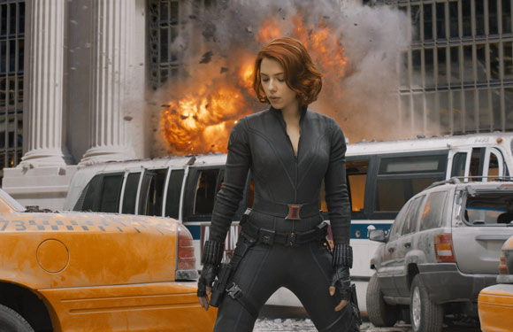 Scarlett Johansson as Black Widow in The Avengers movie. © 2011 MVLFFLLC.  TM & © 2011 Marvel.  All Rights Reserved.
