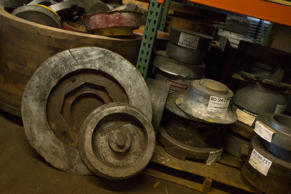Old wooden sandcasting molds salvaged from the Taylor & Boggis Foundry Co. on E71st St