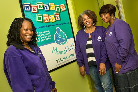 Bridjetta Levison, Crystal Calhoun and Angela Gober-Woodson withe the Moms First program at The May Dugan Center