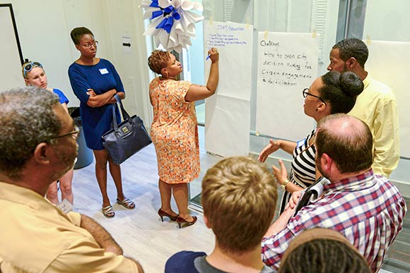 A group discusses apps that could make open data more accessible to the public.