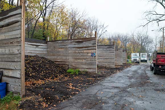 Compost bins at Rid-All Green Partnership,  an urban farm in Cleveland's Kinsman neighborhood