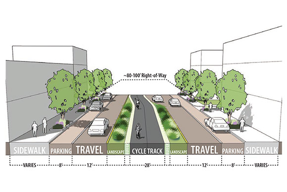 Euclid Ave Design - Median Protected Combined Lanes
