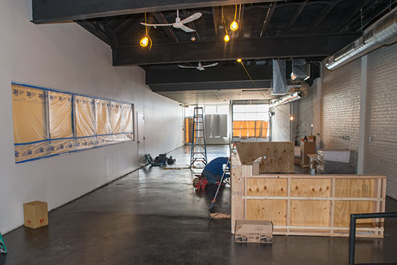 Tasting bar under construction at CLE Urban Winery