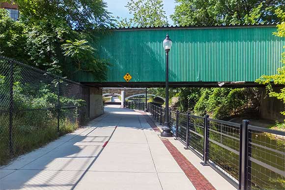 The Towpath Trail route through downtown Akron