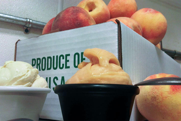 The Sweet Spot - Peaches n' Cream gelato, and Pinot Peach Sorbet (peach with pinot grigio)