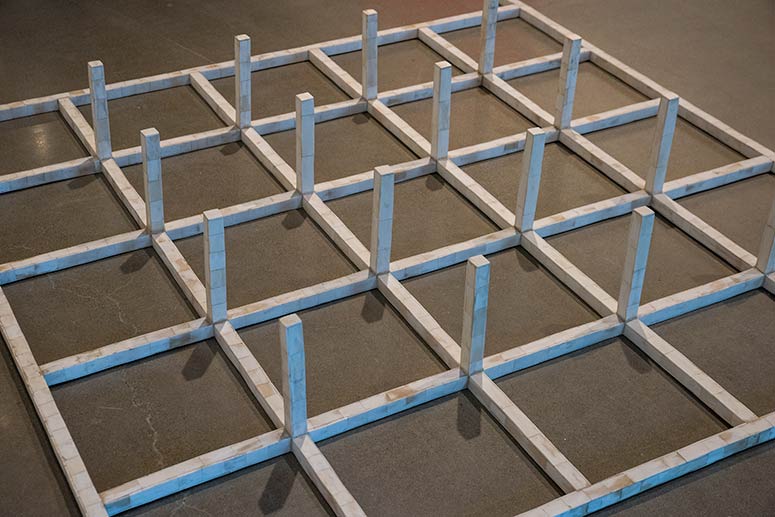 Grid, 2016 Bone (camel and cow), wood by artist Jumana Manna
