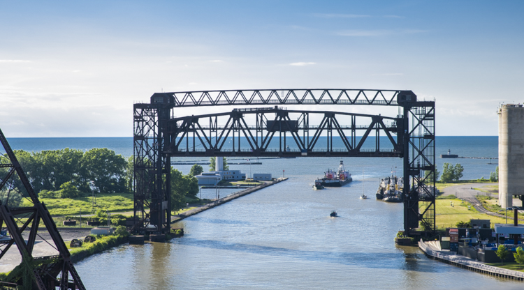 The mouth of the Cuyahoga on Lake Erie