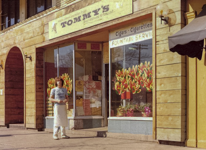 Tommy’s opened as a small soda fountain in 1972.  This is a photo of the restaurant’s first location on the corner of Coventry and Euclid Heights Boulevard