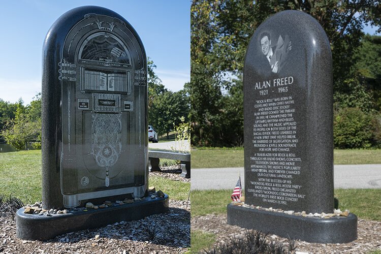Disc jockey Alan Freed, a tireless promoter of rock 'n' roll, has a headstone shaped like a jukebox.