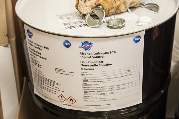 Alcohol for the hand sanitizer being manufactured at Cleveland Whiskey