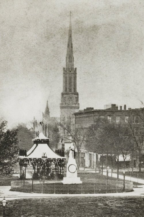 The Lincoln Catafalque in Public Square in front of the Old Stone Church