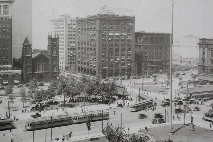 Old Stone Church in Public Square 1929