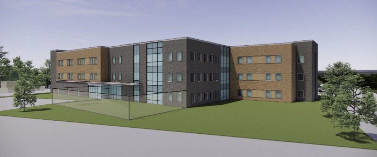 Rendering of MetroHealth’s Cleveland Heights Medical Center that will add 110 new treatment beds, a psychiatric urgent care center and a selection of specialized units.