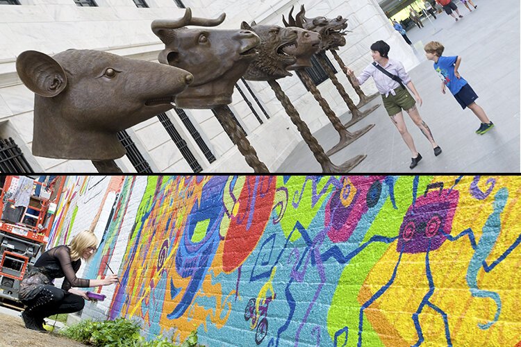 Top: August 2013 – Circle of Animals – Zodiac Heads at the Cleveland Museum of Art -- Bottom: September 2013 – Artist Veronica Zak - Art City project at the Agora