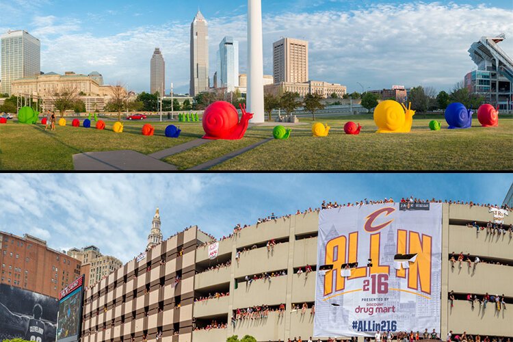 Top: June 2016 – Cracking Art at the Lake Erie Science Center -- Bottom: June 2016 – Cleveland Cavaliers 2016 NBA Championship Parade