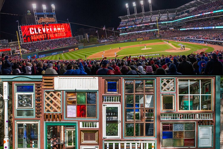 Top: October 2016 – Cleveland Indians in the World Series  -- Bottom: October 2016 – Makeshift Sanctuary by artist Dana Depew