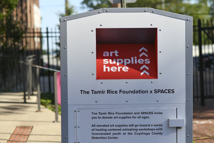 SPACES and the Tamir Rice foundation have repurposed and decorated collection bins for individuals t