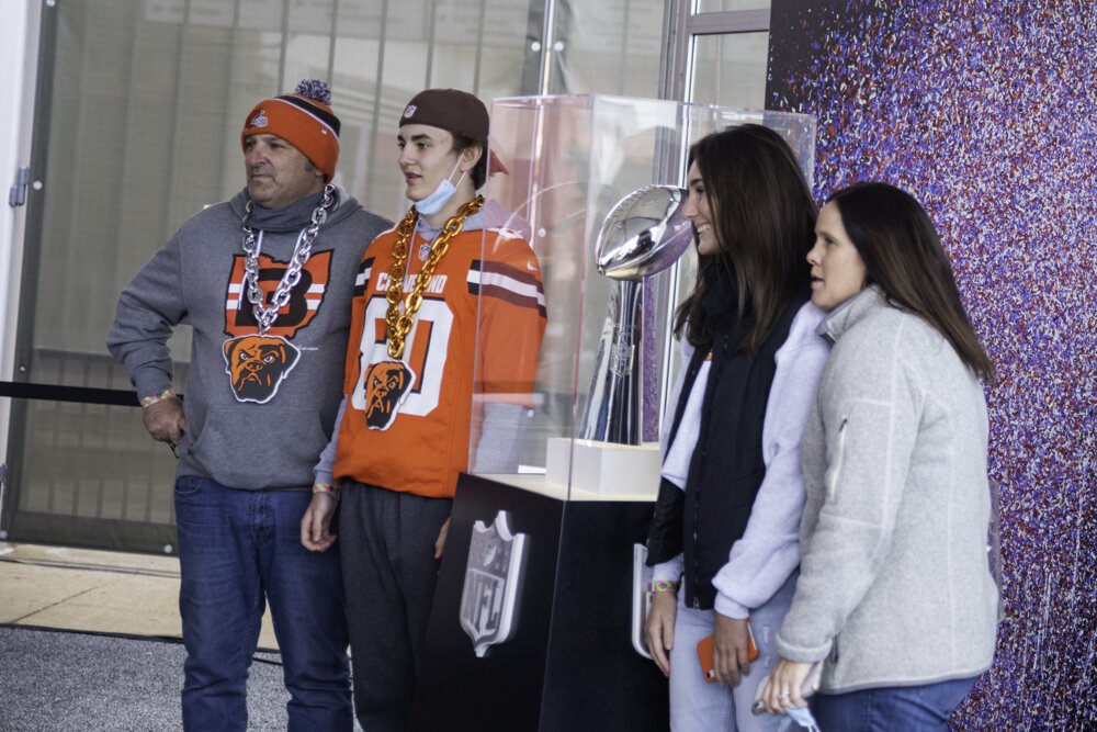 Posing with the Vince Lombardi Trophy at the NFL Draft Experience