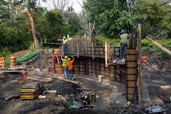 Construction crew working on the new bridge for the Mill Creek Connector Trail