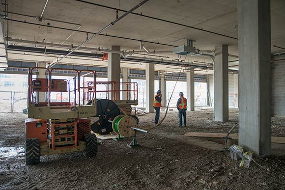 Interior construction shot of Punch Bowl Social
