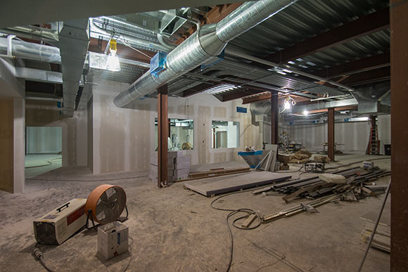 The expansive lower level of  Near West Theater