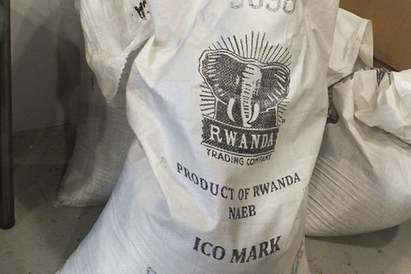 Rwandan beans await roasting at duck-rabbit coffee