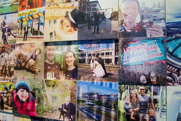 Mural of tthe Cleveland skyline comprised of 2,800 selfies submitted in the #MyClePhoto contest