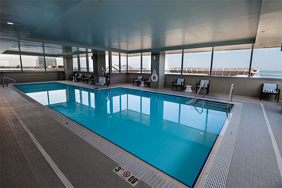 The indoor pool at the Hilton