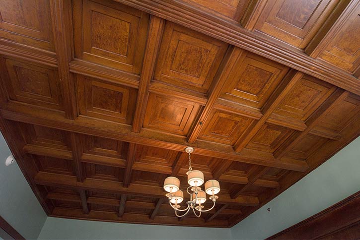 The first-floor living room ceiling