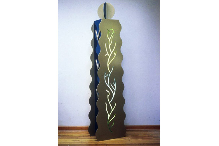 Charlotte Lees, a local artist working primarily with metals and wood, submitted the winning proposal for colorful, sculpture Historic Markers and was awarded $500