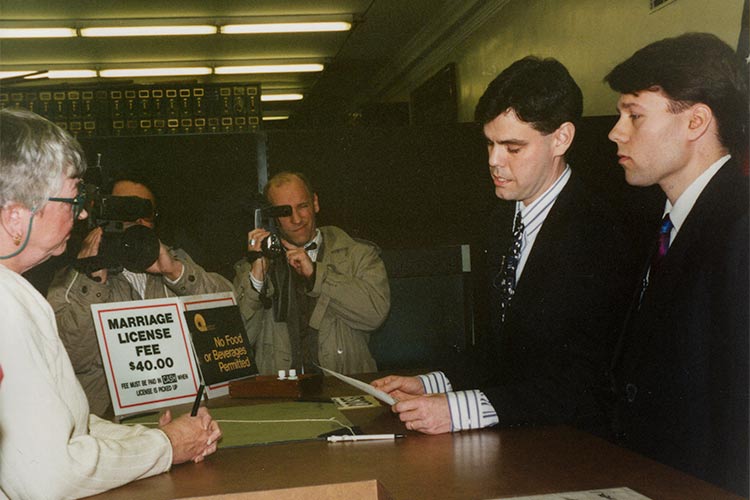 Filing marriage licenses on Feb 14th 1994 at the Cuyahoga County Courthouse.