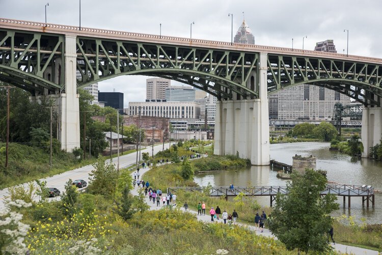 The Cleveland Foundation Centennial Lake Link Trail provides great views of downtown.